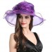 s Organza Church Wide Brim Fancy Tea Xmas Party Wedding Hats Purple Bow 759981209864 eb-37764320